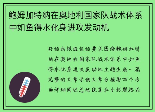 鲍姆加特纳在奥地利国家队战术体系中如鱼得水化身进攻发动机